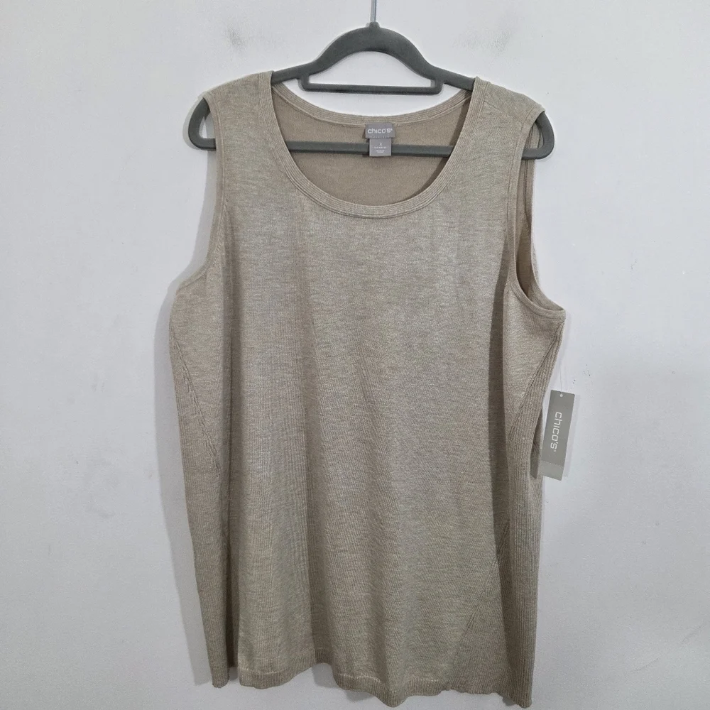 NWT Chico's Tank Sweater Rib Trim Knit Sand Beige Tan Size XL Neutral Sleeveless